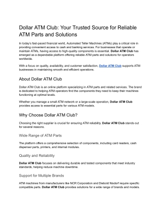 Dollar ATM Club_ Your Trusted Source for Reliable ATM Parts and Solutions