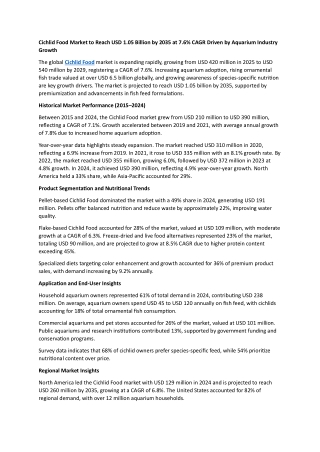 Cichlid Food Market to Reach USD 1.05 Billion by 2035 at 7.6% CAGR