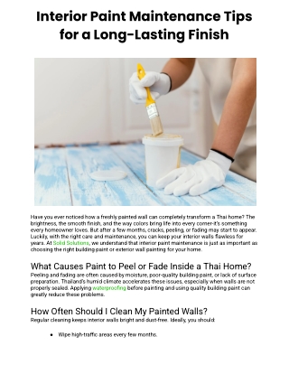 Interior Paint Maintenance Tips for a Long-Lasting Finish