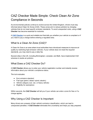 CAZ Checker Made Simple_ Check Clean Air Zone Compliance in Seconds
