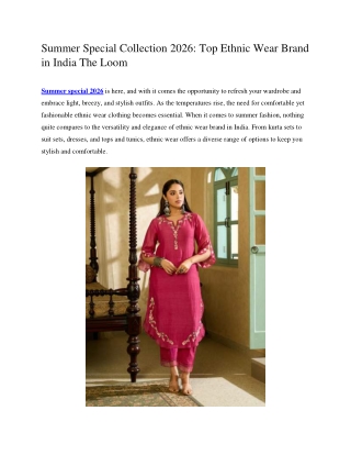 Summer Special 2026 Top Ethnic Wear Brand in India The Loom