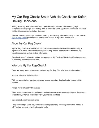 My Car Reg Check_ Smart Vehicle Checks for Safer Driving Decisions