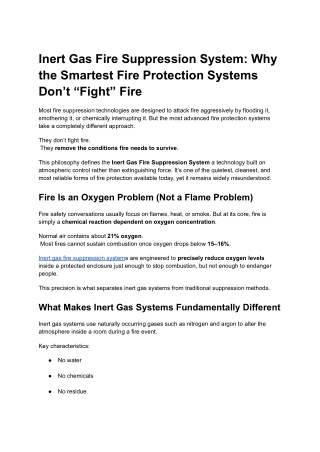 Inert Gas Fire Suppression System
