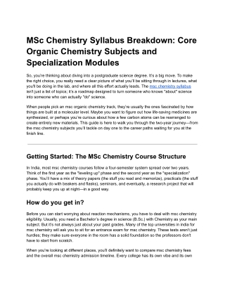 MSc Chemistry Syllabus Breakdown: Core Organic Chemistry Subjects,Specialization