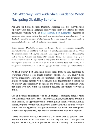 SSDI Attorney Fort Lauderdale Guidance When Navigating Disability Benefits