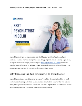 Best Psychiatrist In Delhi | Expert Mental Health Care – Athena Luxus