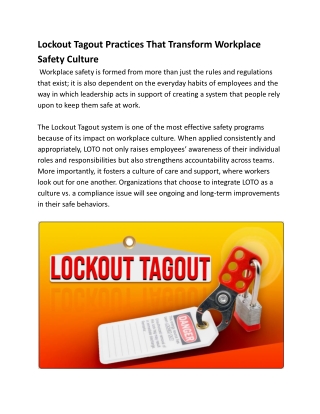 Lockout Tagout Practices That Transform Workplace Safety Culture