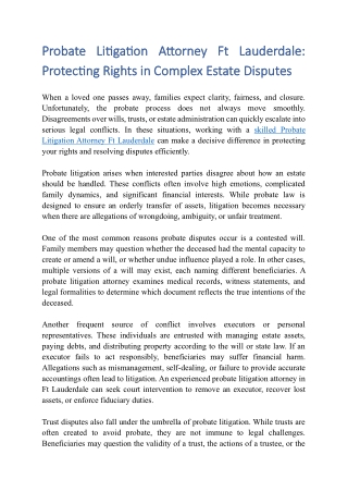 Probate Litigation Attorney Ft Lauderdale Protecting Rights in Complex Estate Disputes
