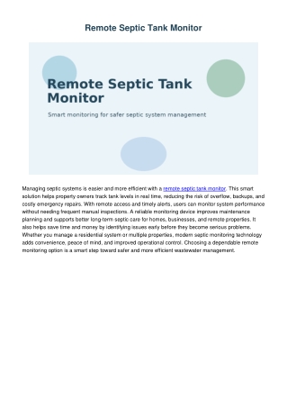 Smart Septic Care with a Reliable Remote Septic Tank Monitor