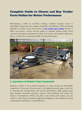 Complete Guide to Choose and Buy Trailer Parts Online for Better Performance