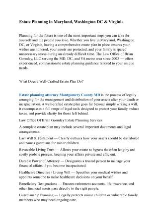 Estate Planning in Maryland, Washington DC & Virginia