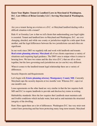 Know Your Rights Tenant & Landlord Laws in Maryland & Washington,
