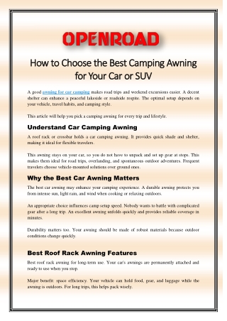 How to Choose the Best Camping Awning for Your Car or SUV