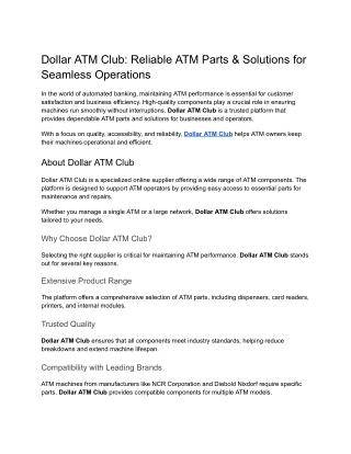 Dollar ATM Club_ Reliable ATM Parts _ Solutions for Seamless Operations