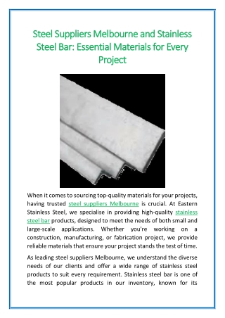 Steel Suppliers Melbourne and Stainless Steel Bar Essential Materials for Every Project