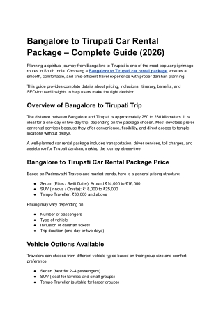 Bangalore to Tirupati Car Rental Package – Complete Guide