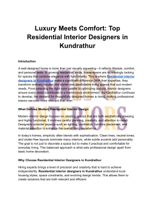 Luxury Meets Comfort: Top Residential Interior Designers in Kundrathur