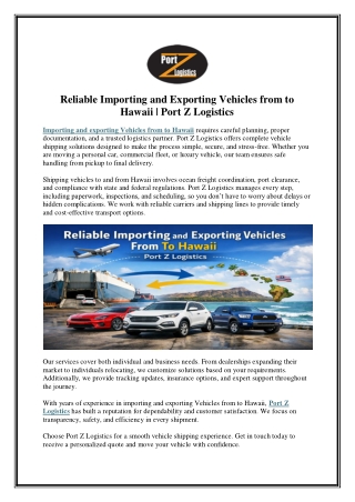 Reliable Importing and Exporting Vehicles from to Hawaii - Port Z Logistics