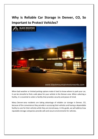 Why is Reliable Car Storage in Denver, CO, So Important to Protect Vehicles?