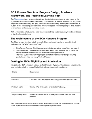 BCA Course Structure: Program Design, Academic Framework, and Technical Learning