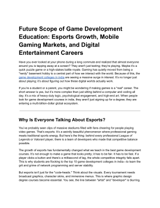 Future Scope of Game Development Education: Esports Growth, Mobile Gaming Market