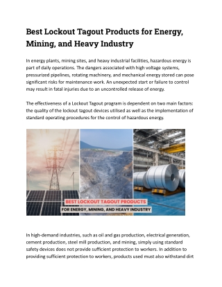 Best Lockout Tagout Products for Energy, Mining, and Heavy Industry