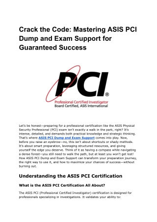 Crack the Code_ Mastering ASIS PCI Dump and Exam Support for Guaranteed Success