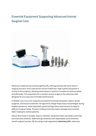Essential Equipment Supporting Advanced Animal Surgical Care