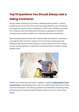 Top 10 Questions You Should Always Ask A Siding Contractor