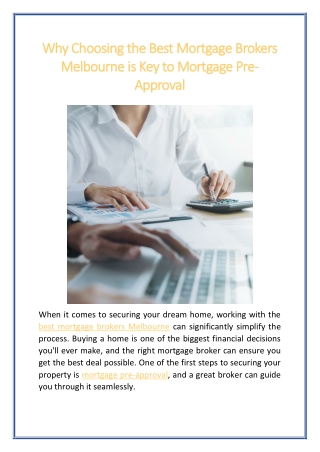 Why Choosing the Best Mortgage Brokers Melbourne is Key to Mortgage Pre-Approval