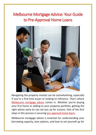 Melbourne Mortgage Advice Your Guide to Pre-Approval Home Loans