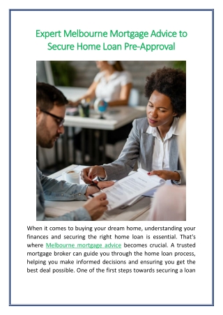 Expert Melbourne Mortgage Advice to Secure Home Loan Pre-Approval
