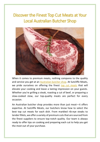 Discover the Finest Top Cut Meats at Your Local Australian Butcher Shop