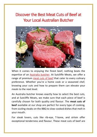 Discover the Best Meat Cuts of Beef at Your Local Australian Butcher