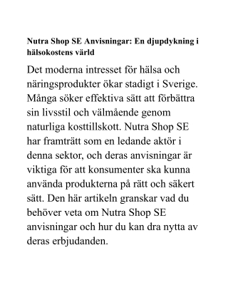 Nutra Shop SE Anvisningar En djupdykning i hälsokostens värld