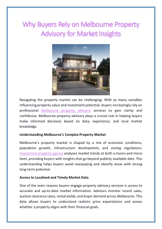 Why Buyers Rely on Melbourne Property Advisory for Market Insights