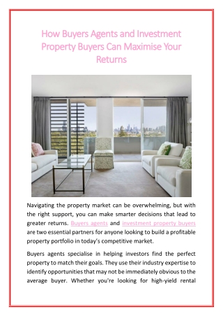 How Buyers Agents and Investment Property Buyers Can Maximise Your Returns