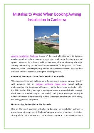 Mistakes to Avoid When Booking Awning Installation in Canberra