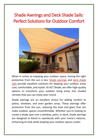 Shade Awnings and Deck Shade Sails Perfect Solutions for Outdoor Comfort