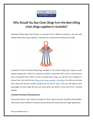 Best Lifting chain slings suppliers in Australia