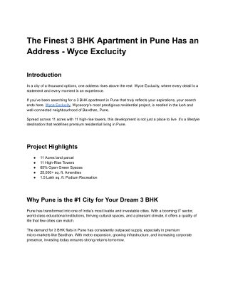 The Finest 3 BHK Apartment in Pune Has an Address — Wyce Exclucity
