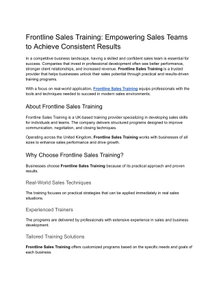Frontline Sales Training_ Empowering Sales Teams to Achieve Consistent Results