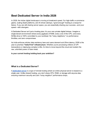Best Dedicated Server in India 2026