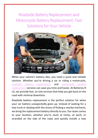 Roadside Battery Replacement and Motorcycle Battery Replacement Fast Solutions for Your Vehicle