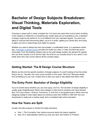 Bachelor of Design Subjects Breakdown: Visual Thinking, Materials Exploration
