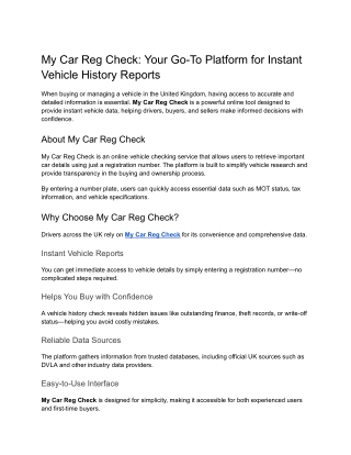 My Car Reg Check_ Your Go-To Platform for Instant Vehicle History Reports