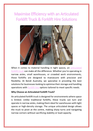 Maximise Efficiency with an Articulated Forklift Truck & Forklift Hire Solutions