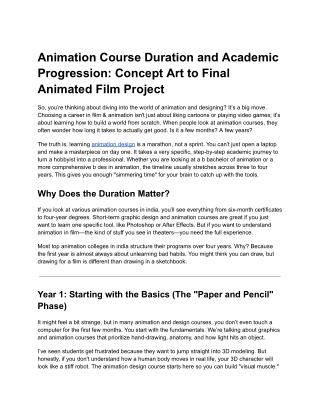Animation Course Duration and Academic Progression: Concept Art to Final Animate