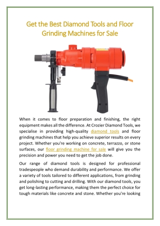 Get the Best Diamond Tools and Floor Grinding Machines for Sale
