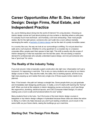 Career Opportunities After B. Des. Interior Design: Design Firms, Real Estate